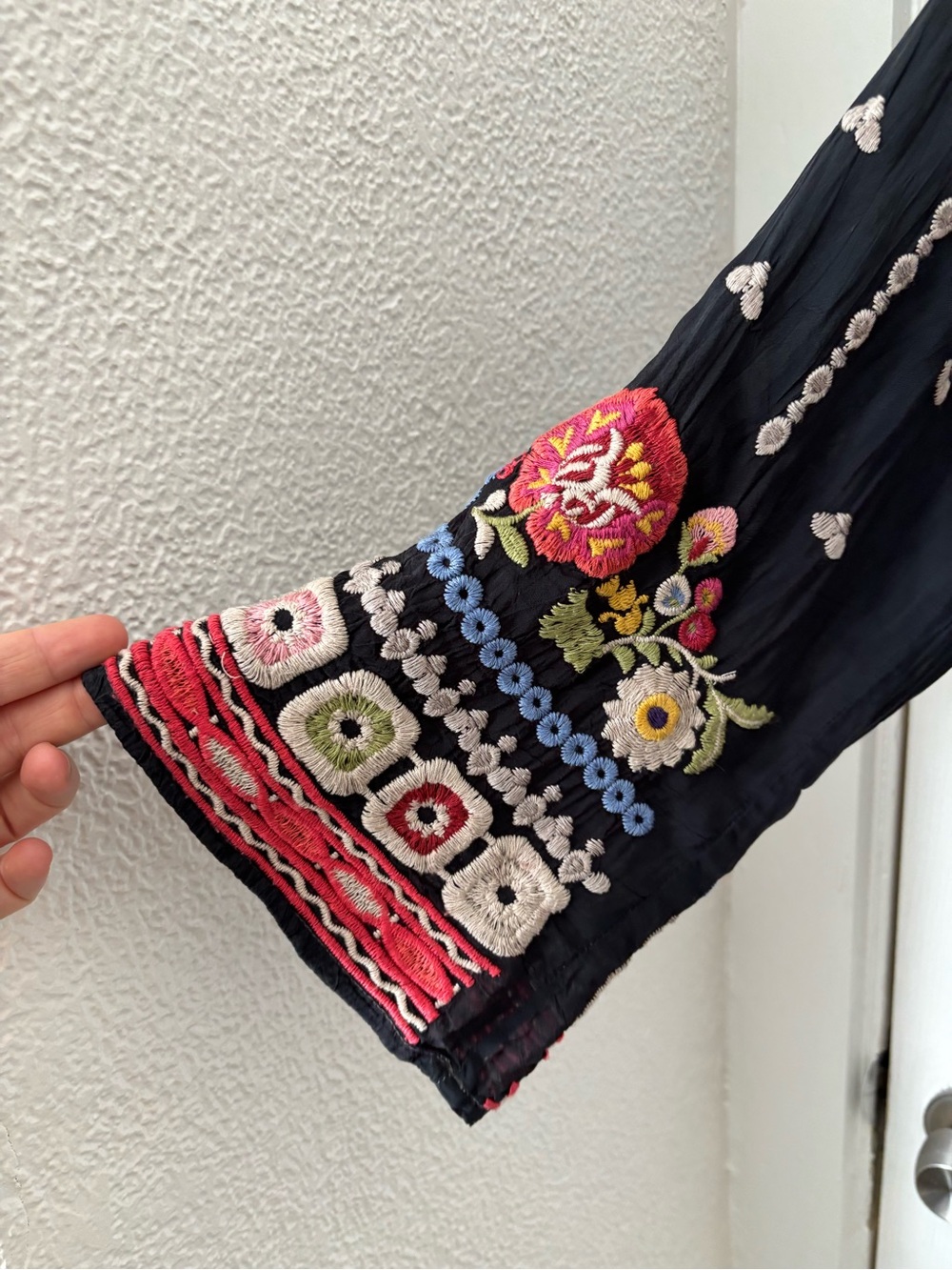 Johnny Was Boho Embroidered Black Peasant Blouse with Tassel Detail - Picture 2 of 4